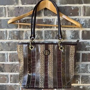 Giani Bernini Patchwork Leather Tote Bag Brown Logo Shoulder